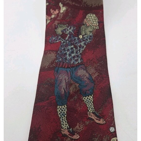 Brase Company Bainbridge Island WA Tie Golfer Vintage Wide Silk Tie Red Gold USA - Picture 2 of 6